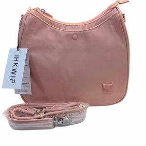 IHKWIP Water Proof Side Stripe Saddle Shoulder Crossbody Bag Ballet Pink White